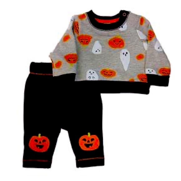 Cat & Jack Other - CAT AND JACK BABY 2 PC PUMPKIN & GHOST OUTFIT - BLACK/ORANGE SIZE NEWBORN (NWT)